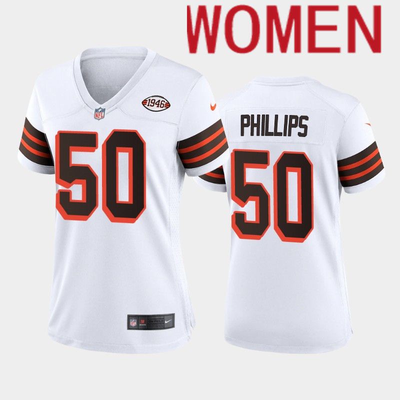 Women Cleveland Browns 50 Phillips Nike White 1946 Collection Alternate Game NFL Jersey